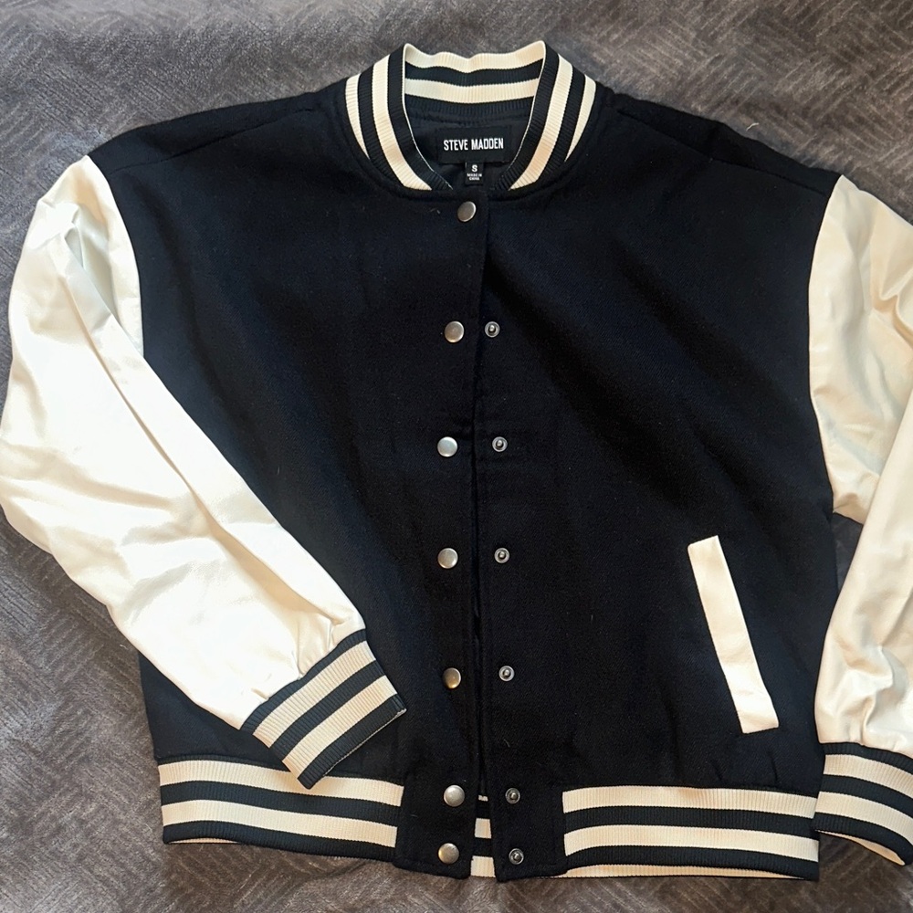 Steve Madden Black and Cream Bomber Jacket